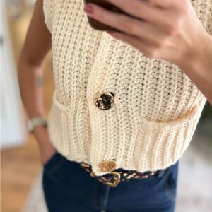 Cream Knit Buttoned Vest